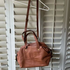 J. Crew Brown Leather Satchel with Adjustable Strap